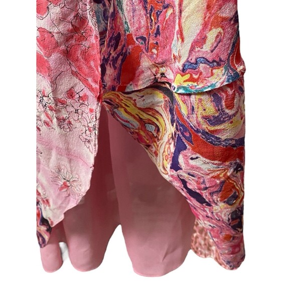 Vintage Denim + Pink Silk Chiffon Skirt M Y2K Boho Fairycore Whimsgoth - Picture 5 of 5